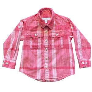 Burberry Toddler Plaid Long-Sleeve Button Down Shirt Red 2T